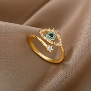 Lucky Evil Eye Adjustable Gold Ring
